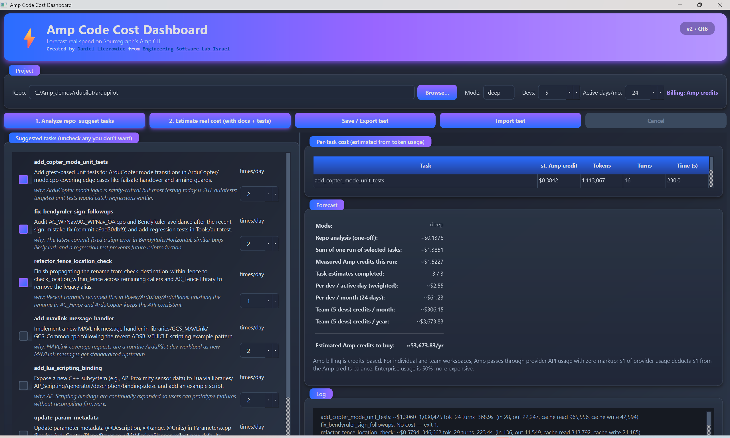 Amp cost dashboard screenshot