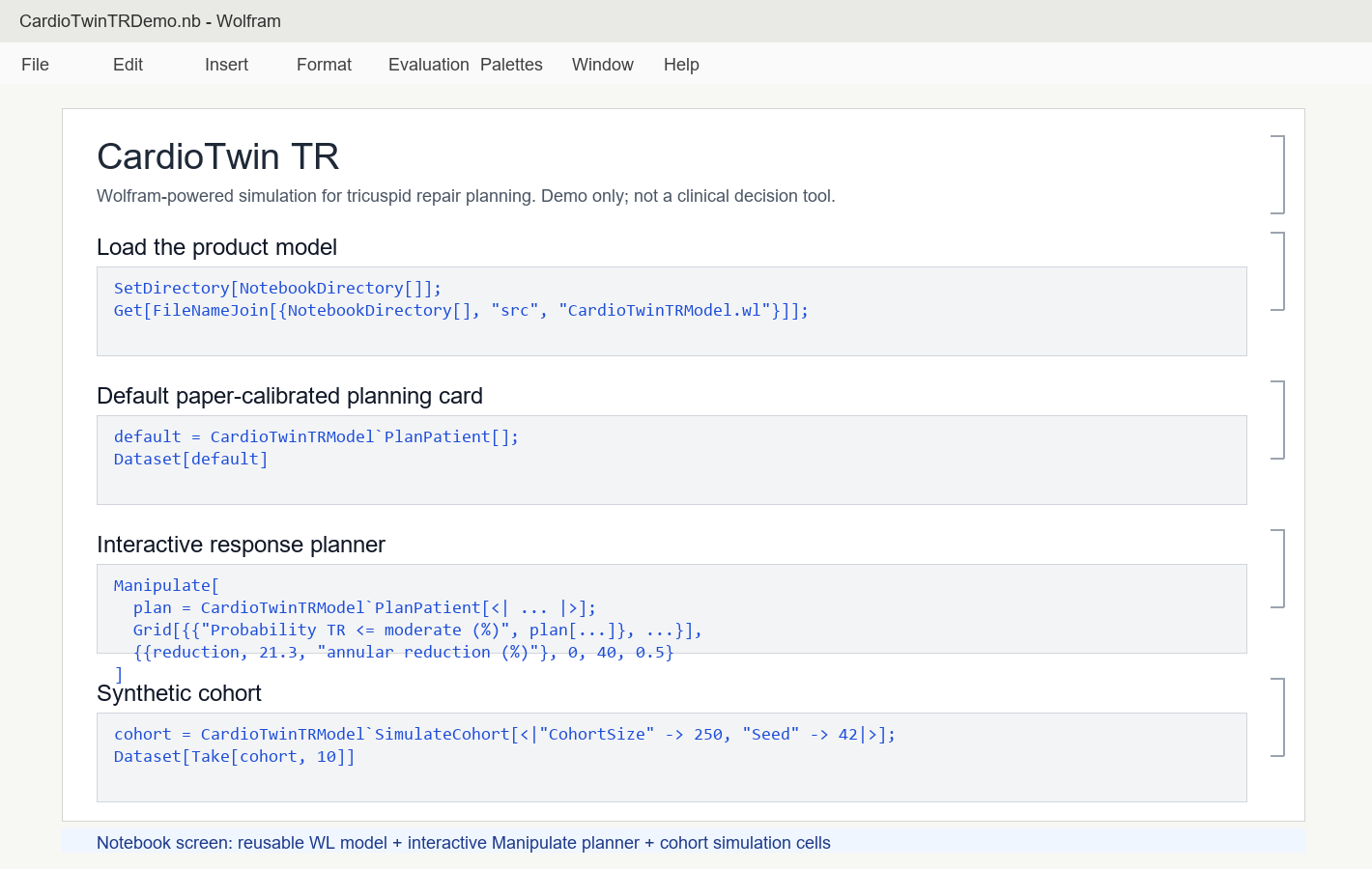 CardioTwin TR Mathematica notebook screen