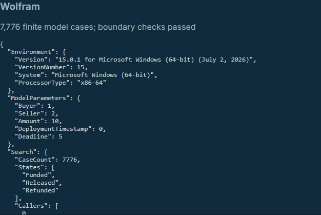 Wolfram evidence panel from the actual completed demo run
