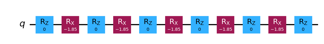 Qiskit single-qubit QSP circuit, degree 5